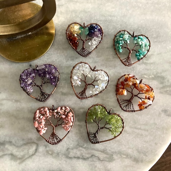 'Living Tree' Natural Gemstone Heart Pendant Necklace - Picture 2 of 14